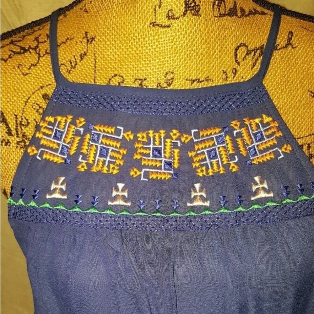 NWT My Michelle Blue Handkerchief Hem Embroidered Sundress size M - Picture 4 of 5